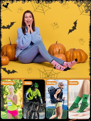 120 Pairs Halloween Socks Bulk Novelty Pumpkin Ghost Skull Spider Skeleton Pattern Crew Sock Gifts for Women Men in Saudi Arabia