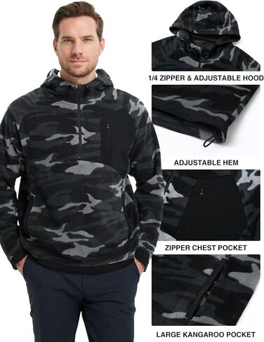 M MAELREG Hoodies for Men Quarter Zip Hooded Pullover Heavyweight Warm Microfleece Golf Polar Fleece Sweatshirt for Men in Saudi Arabia