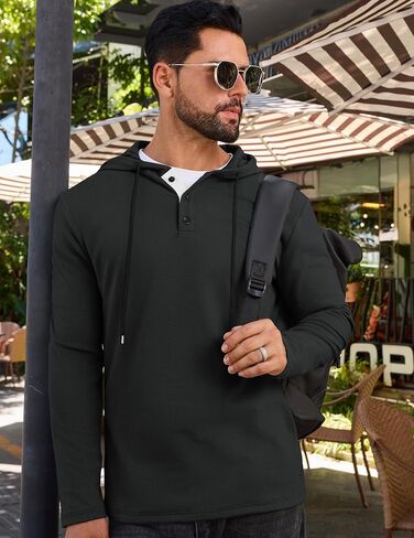 Vssjavun Mens Hoodie Pullover Long Sleeve Casual Henley Shirts Slim Fit Hooded Athletic Shirt with Drawstring in Saudi Arabia