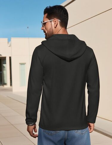 Vssjavun Mens Hoodie Pullover Long Sleeve Casual Henley Shirts Slim Fit Hooded Athletic Shirt with Drawstring in Saudi Arabia