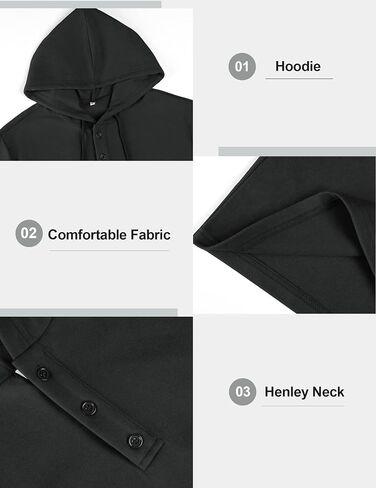 Vssjavun Mens Hoodie Pullover Long Sleeve Casual Henley Shirts Slim Fit Hooded Athletic Shirt with Drawstring in Saudi Arabia