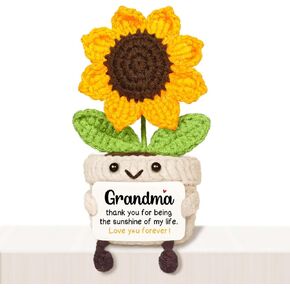 AceThrills 70th Birthday Gifts for Women Men- Handmade Positive Sunflower Crochet with Card - 70 Year Old Birthday Gift for Mom Grandma Auntie Gigi Mimi Nana, Happy 70th Gift Ideas in Kuwait