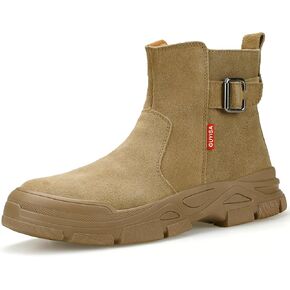 Welding Steel Toe Work Boots for Men Slip on Safety Boots High Top Brown Steel Toe Shoes for Men Rubber Sole Mens Work Shoes Zipper Botas de Trabajo para Hombre, Men's Size 9.5 in Saudi Arabia