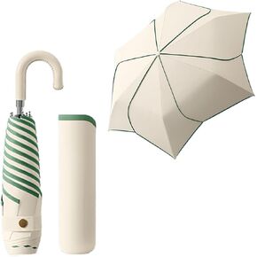 Petal Shape Folding Compact Travel Umbrella With PU Leather-Wrapped Hook-Shape Handle/6 Ribs/Portable Parasol/Lightweight/UV Protection/UPF 50+/Rain Sun/Backpack/Car/Teflon Coating/Women Kids in Kuwait