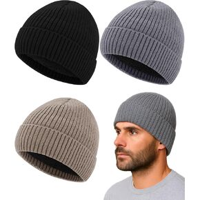 Shihanee 3 Pack Winter Fleece Line Beanie for Men Warm Thermal Knitted Hat for Cold Weather Outdoor Sports, Multicolor in Kuwait