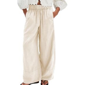 Songling Wide Leg Linen Pants for Women Summer Cotton Casual Palazzo Pant Boho Flowy Beach Pants with Pockets in Kuwait