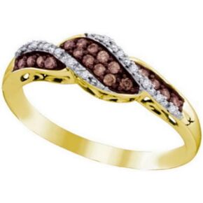Brandy Diamond® Love That Will Last a Lifetime 10k Yellow Gold Brown Diamond Stylish Wave Band Ring 1/5 Ctw. in Saudi Arabia