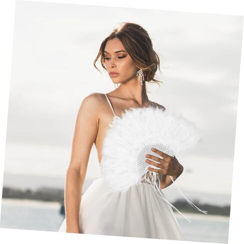 Cabilock 3pcs Wedding Plume Fan for Brides Unique Handheld Stage Performance Fan Iridescent Design for Wedding Guests and Photography Props and Attractive in Saudi Arabia