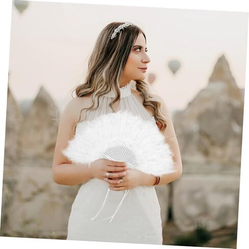Cabilock 3pcs Wedding Plume Fan for Brides Unique Handheld Stage Performance Fan Iridescent Design for Wedding Guests and Photography Props and Attractive in Saudi Arabia