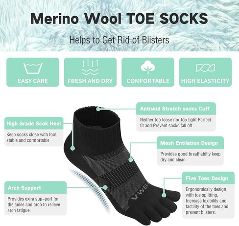 VWELL Merino Wool Toe Socks for Men and Women, Moisture Wicking Ankle Five Finger socks Athletic Running (3Pairs) in Saudi Arabia