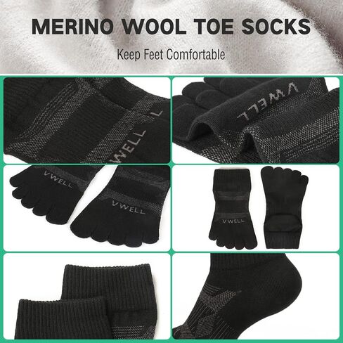 VWELL Merino Wool Toe Socks for Men and Women, Moisture Wicking Ankle Five Finger socks Athletic Running (3Pairs) in Saudi Arabia