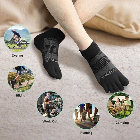 VWELL Merino Wool Toe Socks for Men and Women, Moisture Wicking Ankle Five Finger socks Athletic Running (3Pairs) in Saudi Arabia