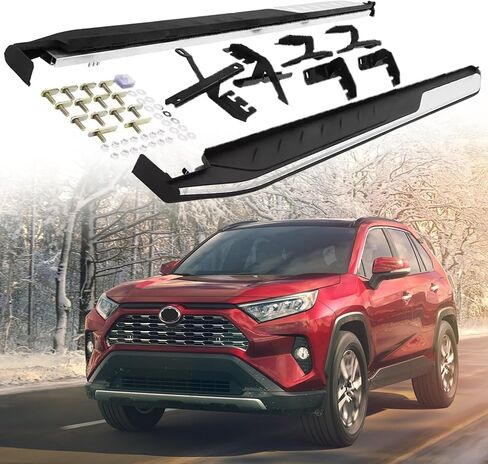 لوحات تشغيل بخطوات جانبية تناسب Toyota RAV4 2019 قضبان Nerf من الألومنيوم قطعتين مع واقي للأقواس in Saudi Arabia