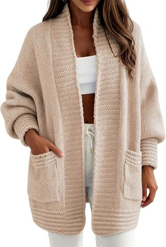 APAFES Womens Cardigan Sweaters Open Front Long Soft Chunky Knit Sweater Outerwear with Pockets in Saudi Arabia