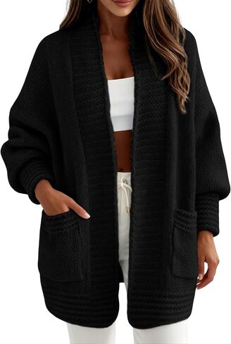 APAFES Womens Cardigan Sweaters Open Front Long Soft Chunky Knit Sweater Outerwear with Pockets in Saudi Arabia
