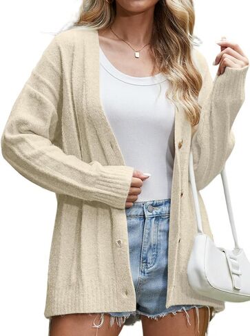 Womens Button Down Cardigan Sweaters 2025 Fall Open Front V Neck Long Sleeve Knit Oversized Sweater Winter Outerwear in Kuwait