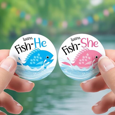 Fishing Themed Baby Gender Reveal Party - Fish Team He or Team She Stickers - 40 Labels in Saudi Arabia