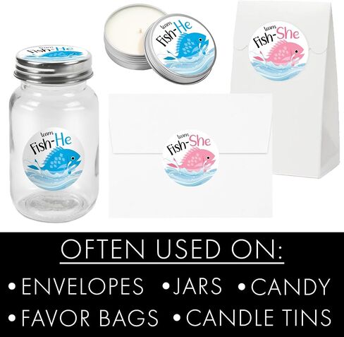 Fishing Themed Baby Gender Reveal Party - Fish Team He or Team She Stickers - 40 Labels in Saudi Arabia