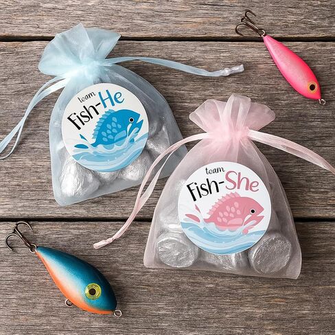 Fishing Themed Baby Gender Reveal Party - Fish Team He or Team She Stickers - 40 Labels in Saudi Arabia