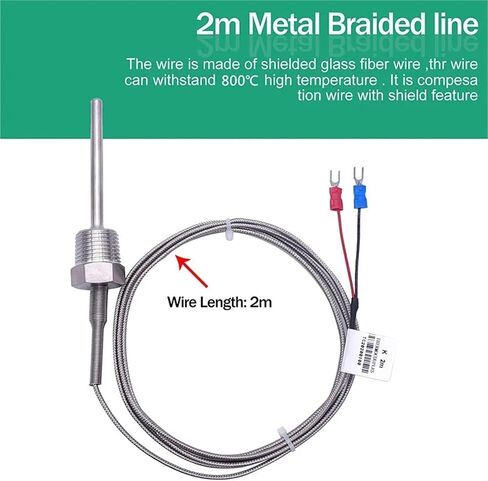 800°C Degree High Temperature Sensor Thread NPT 1/2 Stainless Steel Probe K Type PT100 Thermocouple Tube Temperature Controller(K Wire length1m,200mm) in Saudi Arabia