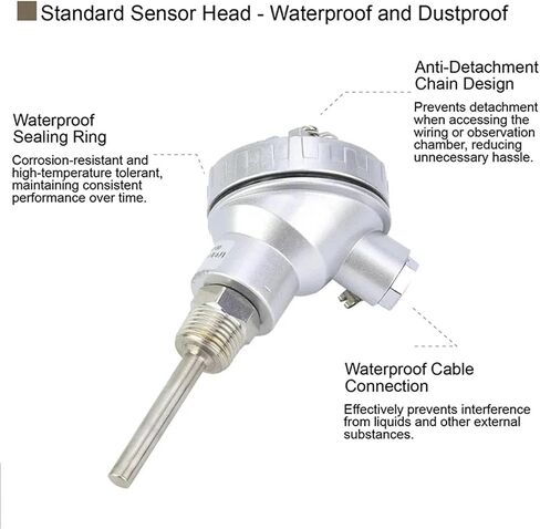 Stainless Steel -200~420mm PT100 Temperature Sensor Probe 1/2 Thread Thermocouple Terminal Head for Temperature Sensor(300mm) in Saudi Arabia