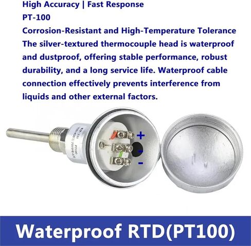Stainless Steel -200~420mm PT100 Temperature Sensor Probe 1/2 Thread Thermocouple Terminal Head for Temperature Sensor(300mm) in Saudi Arabia
