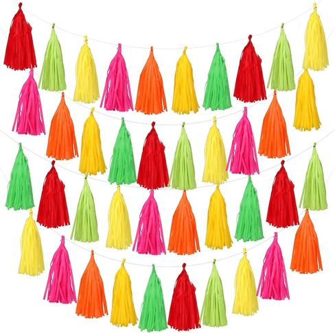 45 Pcs Colorful Tassel Garland Decorations Tissue Paper Tassel Banner Rainbow Garland Hanging Decorations for Wedding Bachelorette Baby Shower Birthday Group Activities Games Decor Supplies in Saudi Arabia