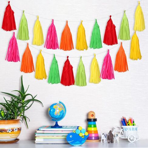 45 Pcs Colorful Tassel Garland Decorations Tissue Paper Tassel Banner Rainbow Garland Hanging Decorations for Wedding Bachelorette Baby Shower Birthday Group Activities Games Decor Supplies in Saudi Arabia