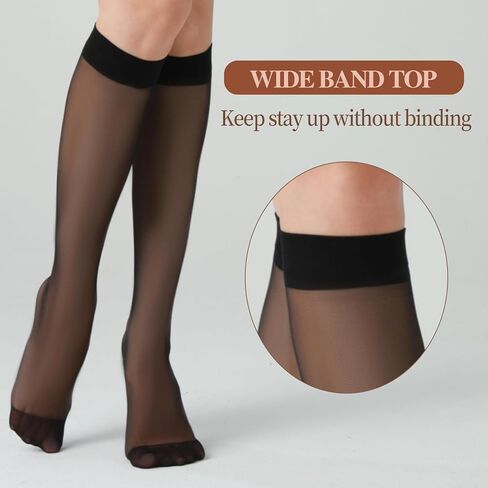 8 Pairs Sheer Knee High Stockings for Women 15D Sheer Socks Nylons Pantyhose for Women with Wide Calf in Saudi Arabia