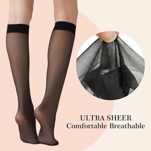 8 Pairs Sheer Knee High Stockings for Women 15D Sheer Socks Nylons Pantyhose for Women with Wide Calf in Saudi Arabia