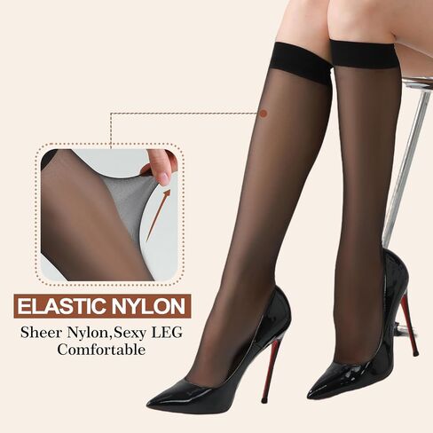 8 Pairs Sheer Knee High Stockings for Women 15D Sheer Socks Nylons Pantyhose for Women with Wide Calf in Saudi Arabia