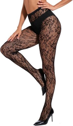Zando Sexy Floral Lace Patterned Tights Fishnet Stockings for Women - High Waist Pantyhose for Halloween Cosplay Party in Saudi Arabia
