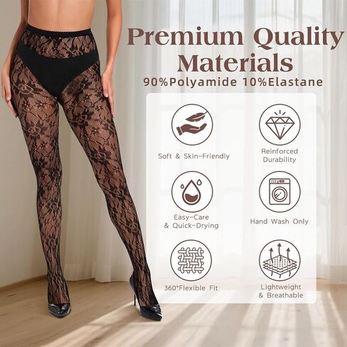 Zando Sexy Floral Lace Patterned Tights Fishnet Stockings for Women - High Waist Pantyhose for Halloween Cosplay Party in Saudi Arabia