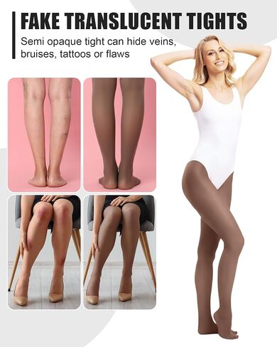 Women's 80D Semi Opaque Tights Fake Translucent Tights Soft Faux Sheer Pantyhose Stretchy High Waist Leggings in Saudi Arabia