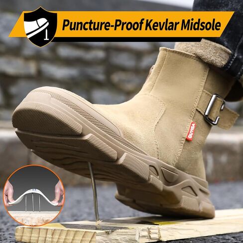 Welding Steel Toe Work Boots for Men Slip on Safety Boots High Top Brown Steel Toe Shoes for Men Rubber Sole Mens Work Shoes Zipper Botas de Trabajo para Hombre, Men's Size 9.5 in Saudi Arabia