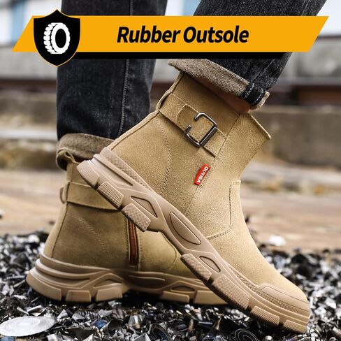 Welding Steel Toe Work Boots for Men Slip on Safety Boots High Top Brown Steel Toe Shoes for Men Rubber Sole Mens Work Shoes Zipper Botas de Trabajo para Hombre, Men's Size 9.5 in Saudi Arabia