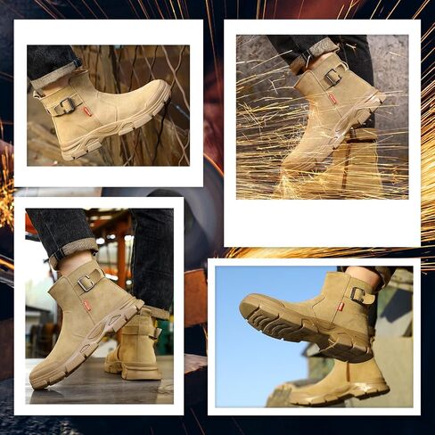 Welding Steel Toe Work Boots for Men Slip on Safety Boots High Top Brown Steel Toe Shoes for Men Rubber Sole Mens Work Shoes Zipper Botas de Trabajo para Hombre, Men's Size 9.5 in Saudi Arabia