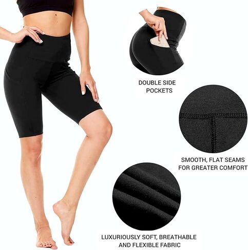 Biker Shorts for Women with Pockets – High Waisted Tummy Control Yoga Shorts – Buttery Soft, Squat-Proof, 4-Way Stretch in Saudi Arabia