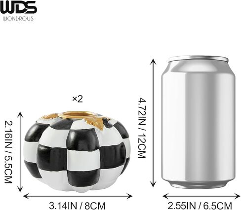 WDS WONDROUS Pumpkin Candle Holders Set of 2 Fall & Halloween, Resin Black & White Pumpkins Candlestick Holders for Table Centerpiece, Checkered Pumpkin Decor, Taper Candle Holders for Table Decor in Saudi Arabia