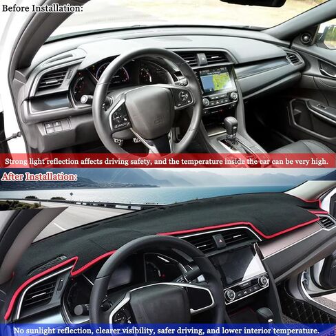 غطاء لوحة القيادة Blazeray غطاء لوحة القيادة وسادة السجاد مناسب تمامًا لسيارة Honda Civic 11th Gen 2022 2023 2024 2025 ملحقات غطاء حماية وحدة التحكم المركزية المضادة للانزلاق (حافة حمراء) in Kuwait