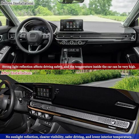 غطاء لوحة القيادة Blazeray غطاء لوحة القيادة وسادة السجاد مناسب تمامًا لسيارة Honda Civic 11th Gen 2022 2023 2024 2025 ملحقات غطاء حماية وحدة التحكم المركزية المضادة للانزلاق (حافة حمراء) in Kuwait