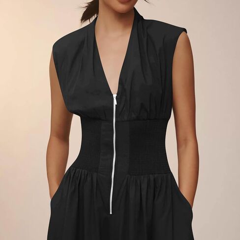 Formal Jumpsuits for Women Dressy Wide Leg Pants Rompers Clubwear Half Zip Smocked Waist Casual Sleeveless Overalls in Saudi Arabia