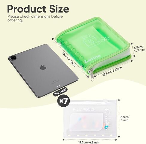 Lerine 7 Reusable Pill Pouch Bags, Zippered Pill Pouch Set, Travel Medicine Organizer with Write on Label, BPA Free Self Sealing Bags with Slide Lock, Ring Binder for Daily Vitamin, Supplement Storage in Saudi Arabia
