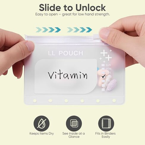 Lerine 7 Reusable Pill Pouch Bags, Zippered Pill Pouch Set, Travel Medicine Organizer with Write on Label, BPA Free Self Sealing Bags with Slide Lock, Ring Binder for Daily Vitamin, Supplement Storage in Saudi Arabia