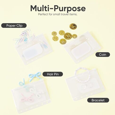 Lerine 7 Reusable Pill Pouch Bags, Zippered Pill Pouch Set, Travel Medicine Organizer with Write on Label, BPA Free Self Sealing Bags with Slide Lock, Ring Binder for Daily Vitamin, Supplement Storage in Saudi Arabia