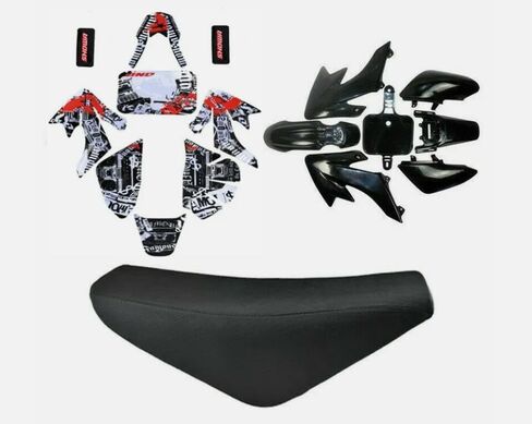 Black Body Plastics Fender Kit & Stickers Decals Kit Graphics and Tall Seat for CRF50 XR50 Taotao Coolster SSR 110 125cc Pit Bike Dirt Bike Baja DR49 in Saudi Arabia