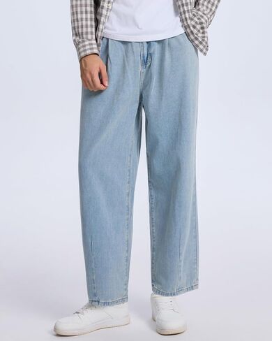 Baggy Jeans for Men Pleated Wide Leg Elastic Waist Denim Pants Y2K Streetwear in Saudi Arabia