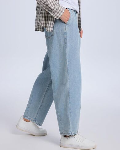 Baggy Jeans for Men Pleated Wide Leg Elastic Waist Denim Pants Y2K Streetwear in Saudi Arabia