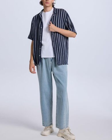 Baggy Jeans for Men Pleated Wide Leg Elastic Waist Denim Pants Y2K Streetwear in Saudi Arabia