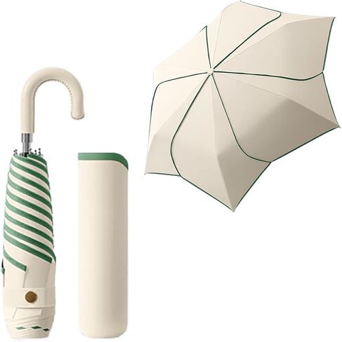 Petal Shape Folding Compact Travel Umbrella With PU Leather-Wrapped Hook-Shape Handle/6 Ribs/Portable Parasol/Lightweight/UV Protection/UPF 50+/Rain Sun/Backpack/Car/Teflon Coating/Women Kids in Kuwait